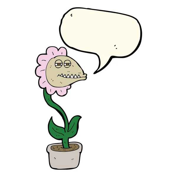 Κινουμένων σχεδίων λουλούδι τέρας με φούσκα ομιλία — Διανυσματικό Αρχείο