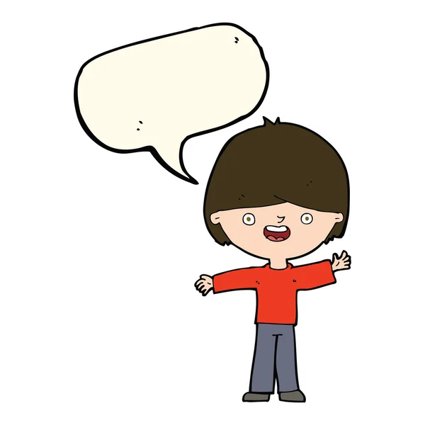Desenho animado menino feliz com bolha de fala —  Vetores de Stock