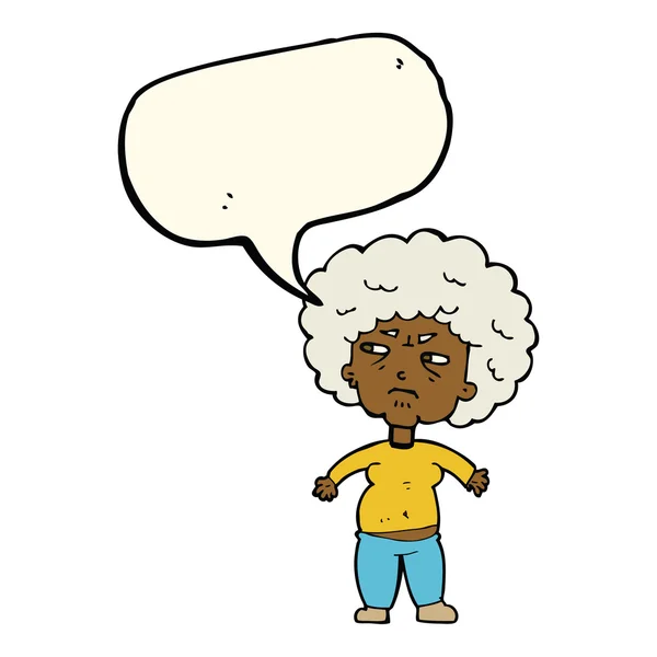 Dessin animé ennuyé vieille femme avec bulle de parole — Image vectorielle
