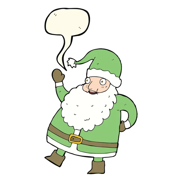 Divertido agitando Santa Claus dibujos animados con burbuja de habla — Vector de stock