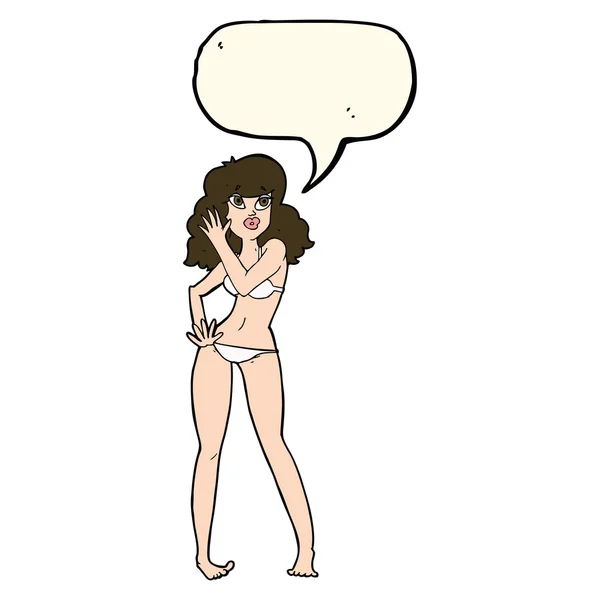 Dessin animé jolie femme en bikini avec bulle de parole — Image vectorielle