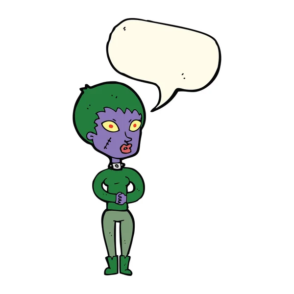 Dibujos animados chica zombie con burbuja de habla — Archivo Imágenes Vectoriales