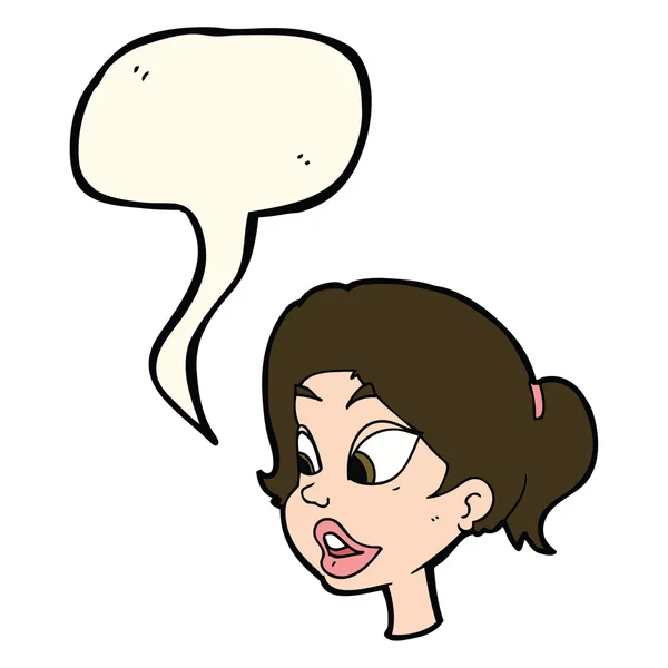 Cartoon vriendelijke vrouw met tekstballon — Stockvector