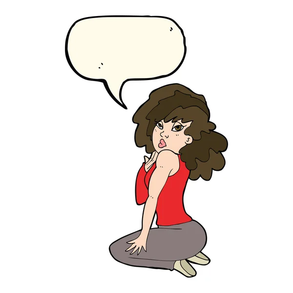 Femme dessin animé posant avec bulle de parole — Image vectorielle