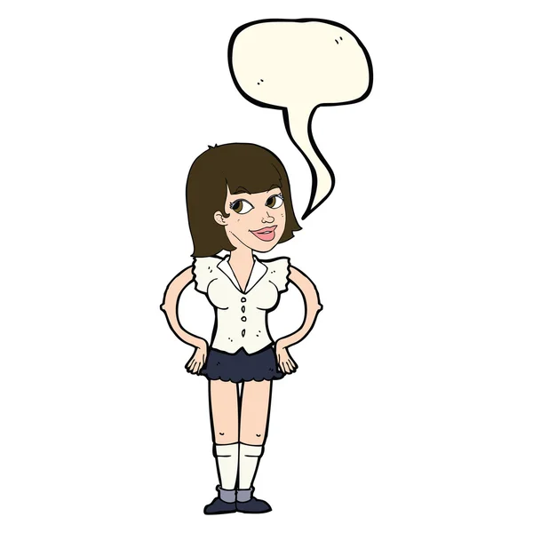 Mujer de dibujos animados con las manos en las caderas con burbuja del habla — Archivo Imágenes Vectoriales