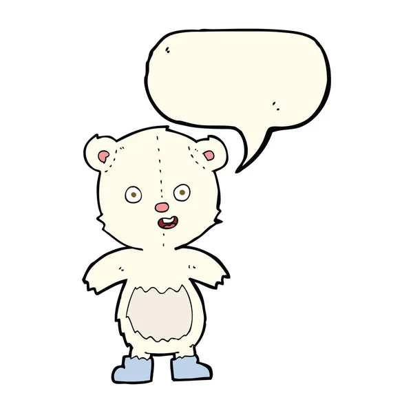 Urso de pelúcia feliz desenhos animados em botas com bolha de fala — Vetor de Stock
