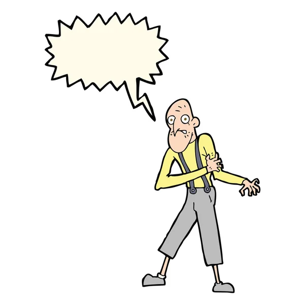 Cartoon old man having heart attack with speech bubble — Stock Vector