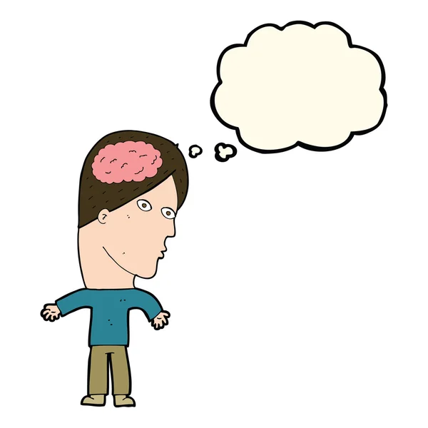 Karikatura muže symbolem mozku s balónem — Stockový vektor