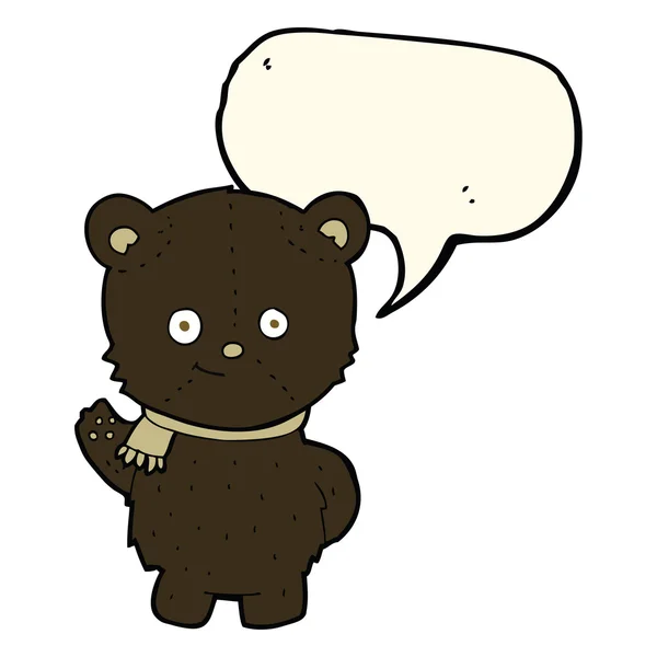 Cute cartoon black bear waving with speech bubble — Stock Vector