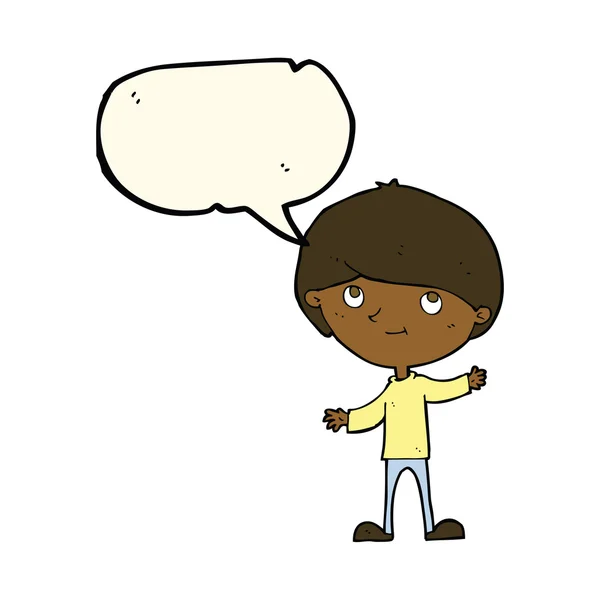 Desenho animado menino feliz com bolha de fala —  Vetores de Stock