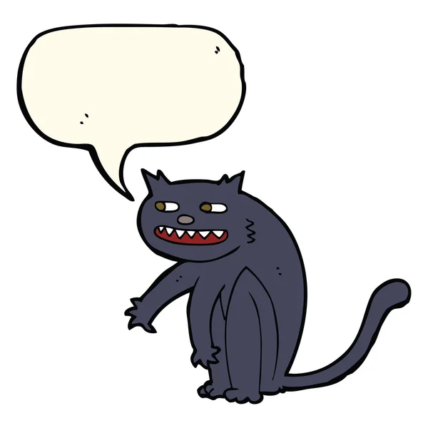 Tecknad svart katt med pratbubblan — Stock vektor