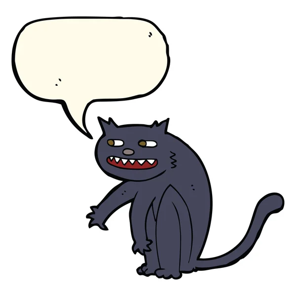 Dibujos animados gato negro con burbuja de habla — Vector de stock