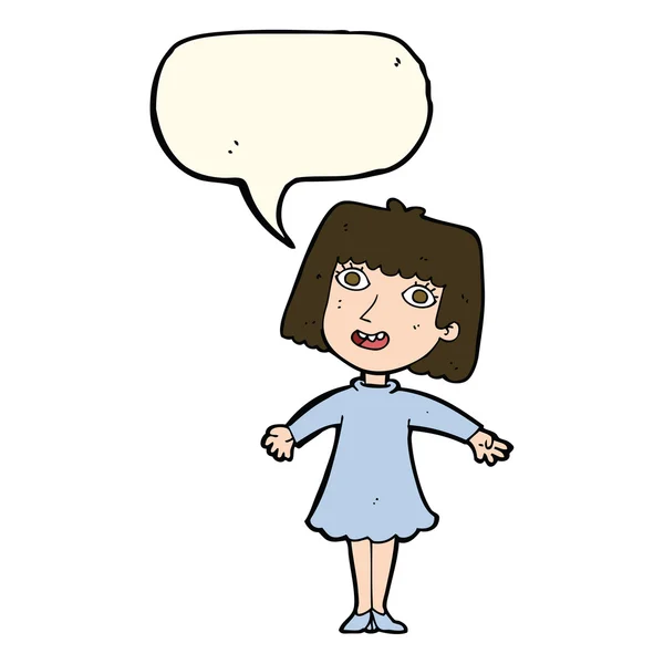 バルーン ドレスの漫画幸せな女 — ストックベクタ