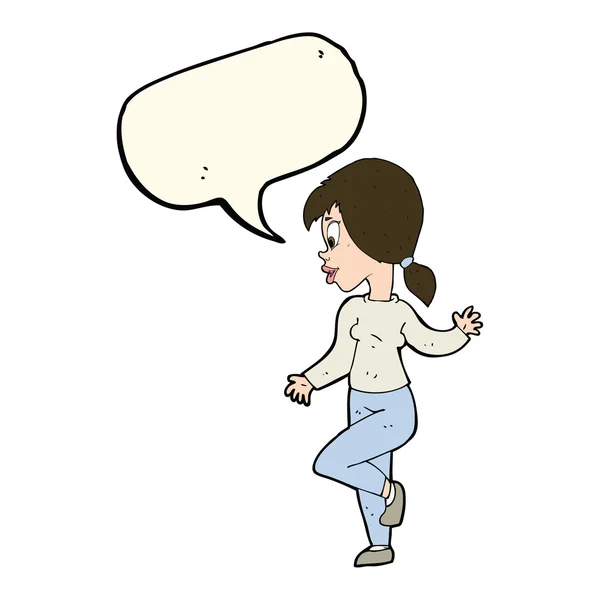 Cartoon woman waving with speech bubble — Stock Vector