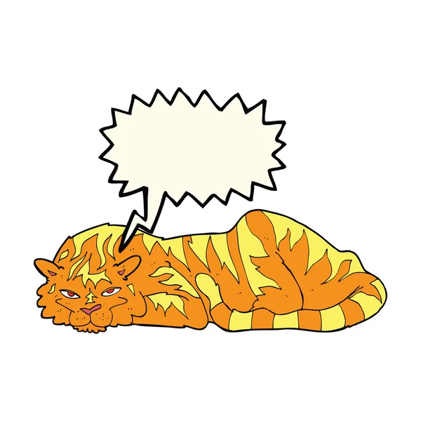 Dibujos animados tigre descansando con burbuja de habla — Archivo Imágenes Vectoriales