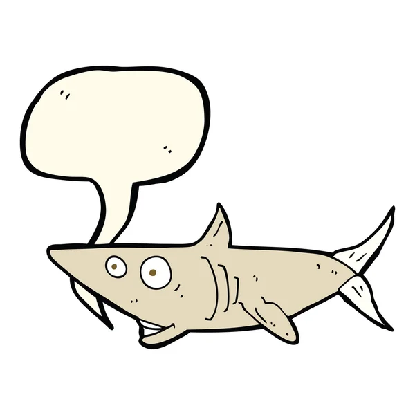 Dessin animé requin heureux avec bulle de parole — Image vectorielle