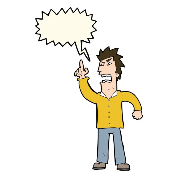 Cartoon angry man making point with speech bubble — Stock Vector