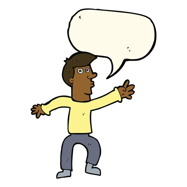 Cartoon reaching man with speech bubble — Stock Vector