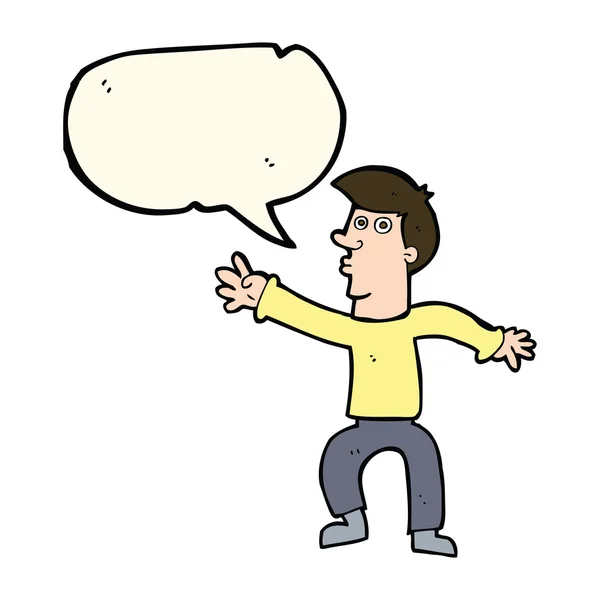 Cartoon reaching man with speech bubble — Stock Vector