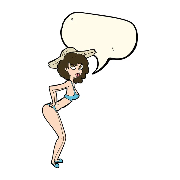 Dessin animé pin-up beach girl avec bulle de parole — Image vectorielle