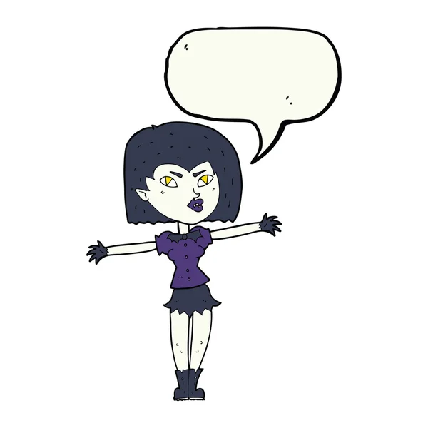 Desenho animado vampiro menina com fala bolha —  Vetores de Stock