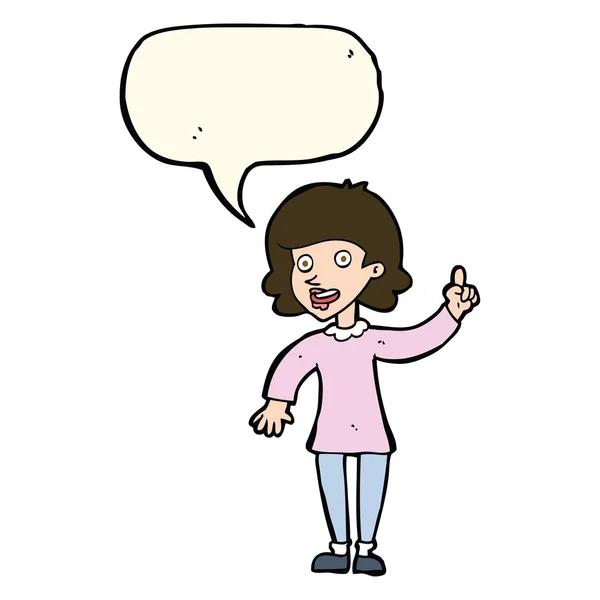 Cartoon woman with idea with speech bubble — Stock Vector