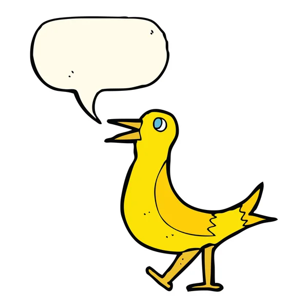 Fumetto uccello che cammina con la bolla discorso — Vettoriale Stock