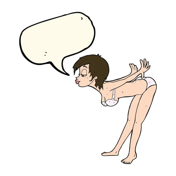 Kartun pin up girl in underwear with speech bubble - Stok Vektor
