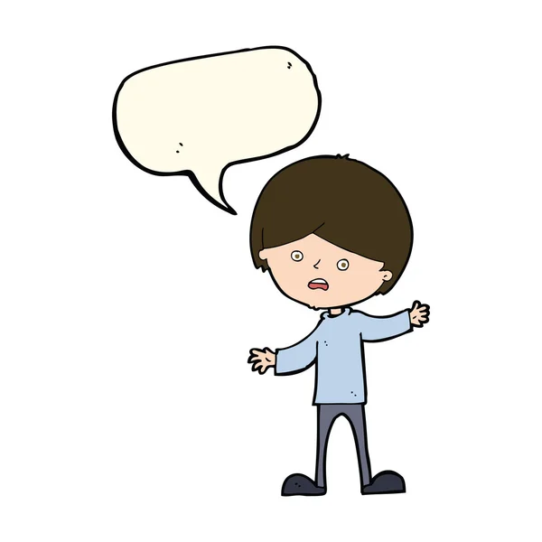 Cartoon unhappy boy with speech bubble — Stock Vector