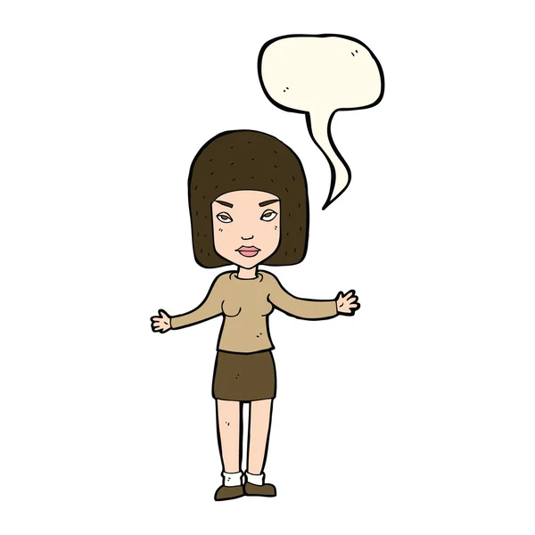 Cartoon annoyed woman with speech bubble — Stock Vector