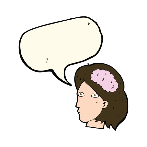 Cartoon female head with brain symbol with speech bubble — Stock Vector