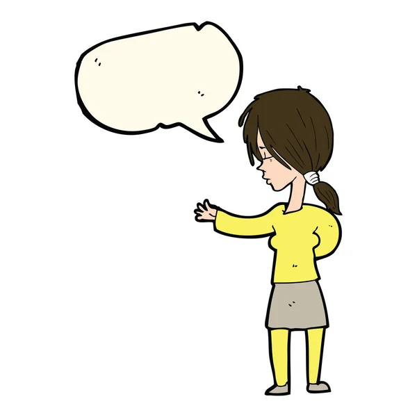 Cartoon woman gesturing with speech bubble — Stock Vector