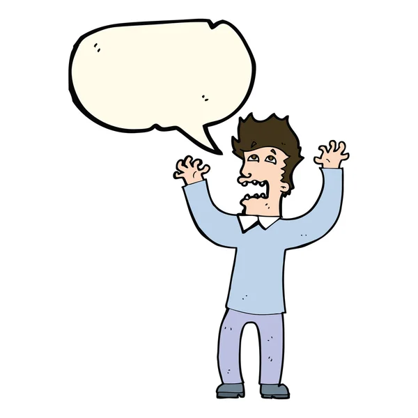 Cartoon terrified man with speech bubble — Stock Vector