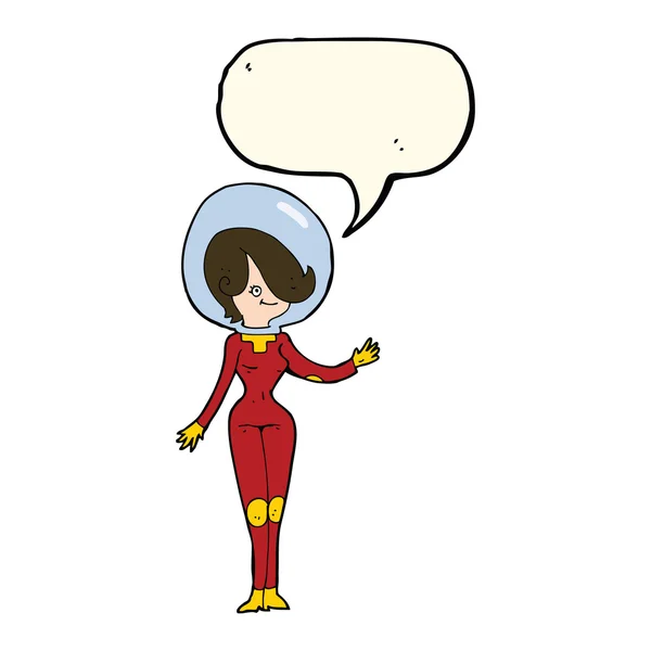 Cartoon space woman with speech bubble — Stock Vector