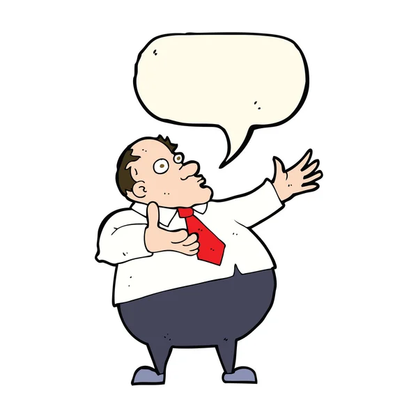 Cartoon exasperated middle aged man with speech bubble — Stock Vector