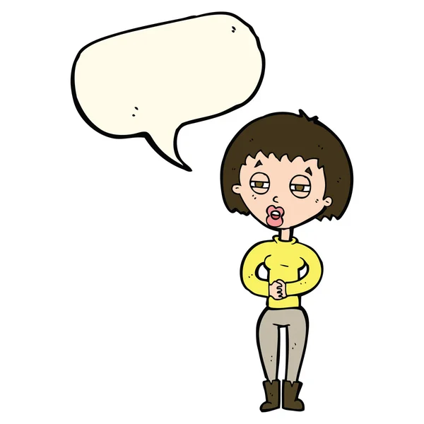 Dessin animé femme fatiguée avec bulle de parole — Image vectorielle