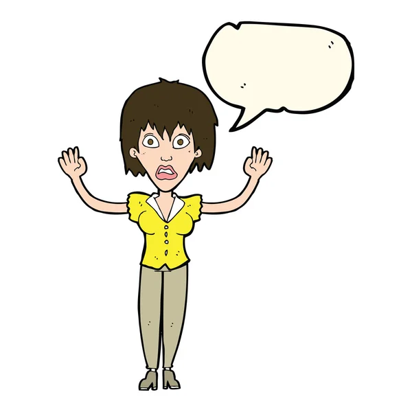 Cartoon woman stressing out with speech bubble — Stock Vector