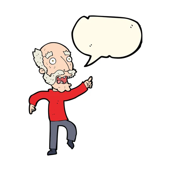 Cartoon frightened old man with speech bubble — Stock Vector