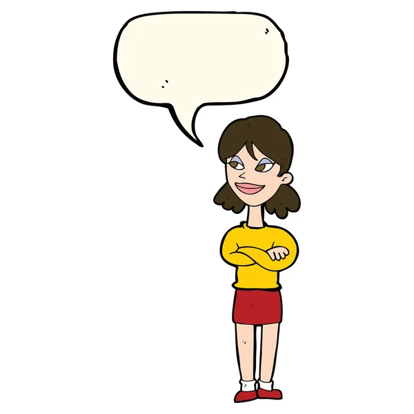 Cartoon mulher presunçosa com bolha de fala —  Vetores de Stock