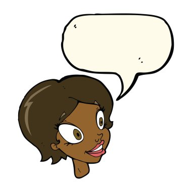 Konuşma baloncuklu güzel kadın yüzü.