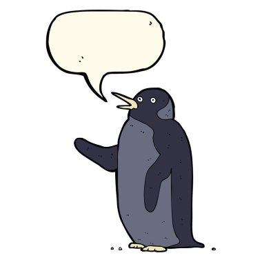 karikatür pengueni konuşma baloncuğuyla sallanıyor