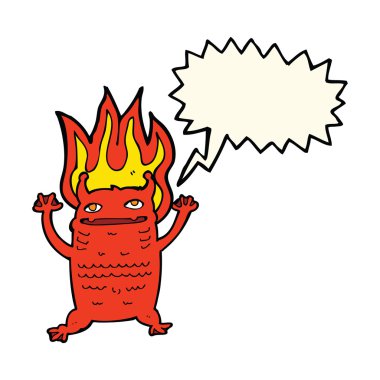 Konuşma balonu olan küçük bir canavar.