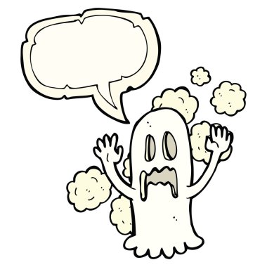 Konuşma baloncuklu hayaletli karikatür.