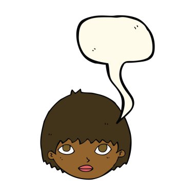 Çizgi film kızı konuşma balonuyla bakıyor.