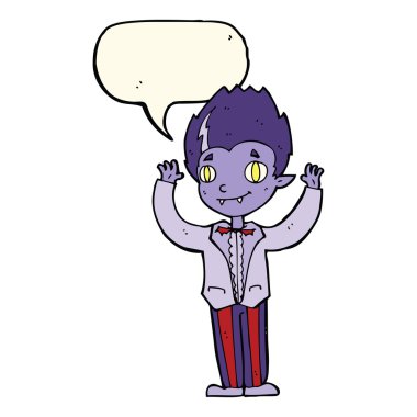 Konuşma balonu olan vampir çocuk.