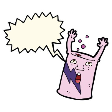 Konuşma baloncuklu çizgi film soda kutusu karakteri