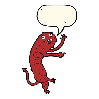 Konuşma baloncuğu olan küçük iğrenç bir canavar.