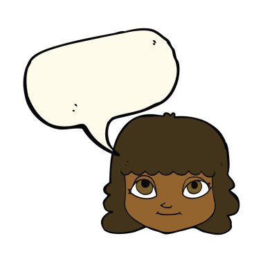 çizgi film mutlu kadın yüzü ile konuşma kabarcığı