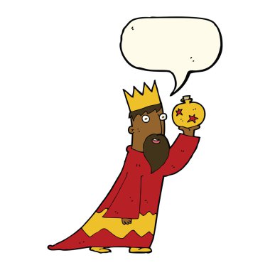 Konuşma balonu olan üç bilge adamdan biri.