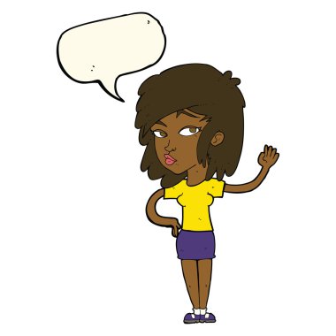 Çizgi film güzel kadın konuşma balonuyla el sallıyor